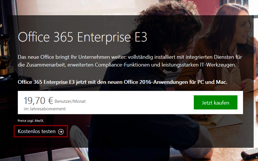 Schritte zur Anmeldung für ein Office 365 Trial Abo (Beispiel Office 365 Enterprise E3)